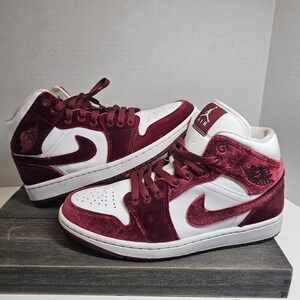 Nike Air Jordan 1 Mid Velvet Red White Women's Size 8.5 Fz3334-100 No BOX